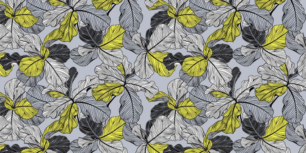 Tapet Personalizat Leaf cu frunze in nuante de gri si accente galbene - YELLOW ACCENT LEAF
