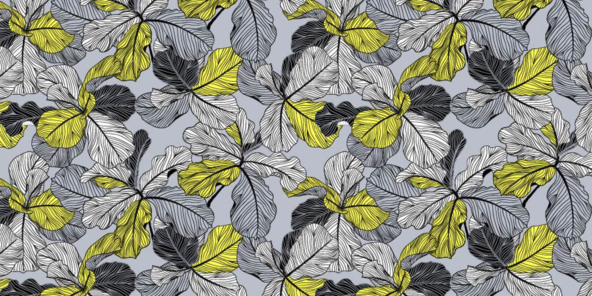 Tapet Personalizat Leaf cu frunze in nuante de gri si accente galbene - YELLOW ACCENT LEAF