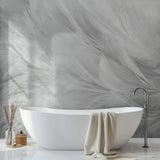 Tapet Personalizat Leaf cu pene albe si gri - SOFT WHITE FEATHERS