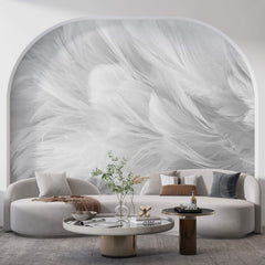 Tapet Personalizat Leaf cu pene albe si gri - SOFT WHITE FEATHERS