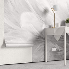 Tapet Personalizat Leaf cu pene albe si gri - SOFT WHITE FEATHERS