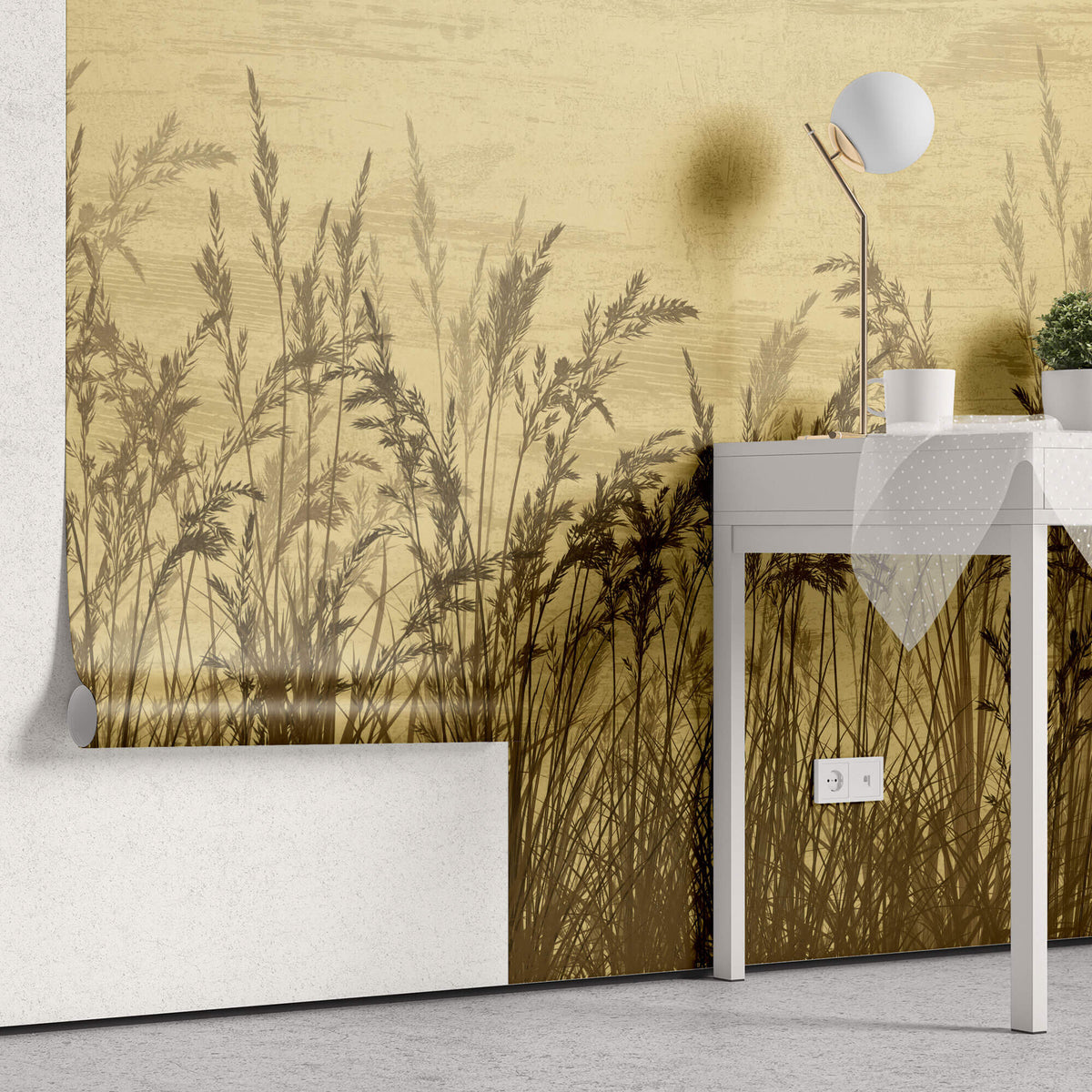 Tapet Personalizat Leaf cu stufaris uscat in stil vintage - WILD WEST REEDS