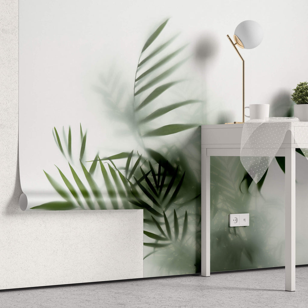 Tapet Personalizat Leaf cu frunze verzi in ceata - GLASS LEAVES I
