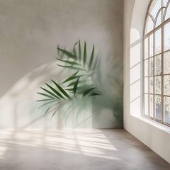 Tapet Personalizat Leaf cu frunze verzi cu fundal estompat in ceata - GLASS LEAVES III