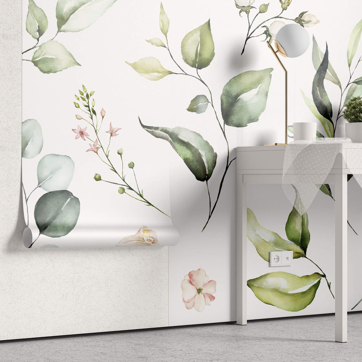 Tapet Personalizat Leaf cu elemente florale si frunze in stil watercolor - LEAF ELEMENTS