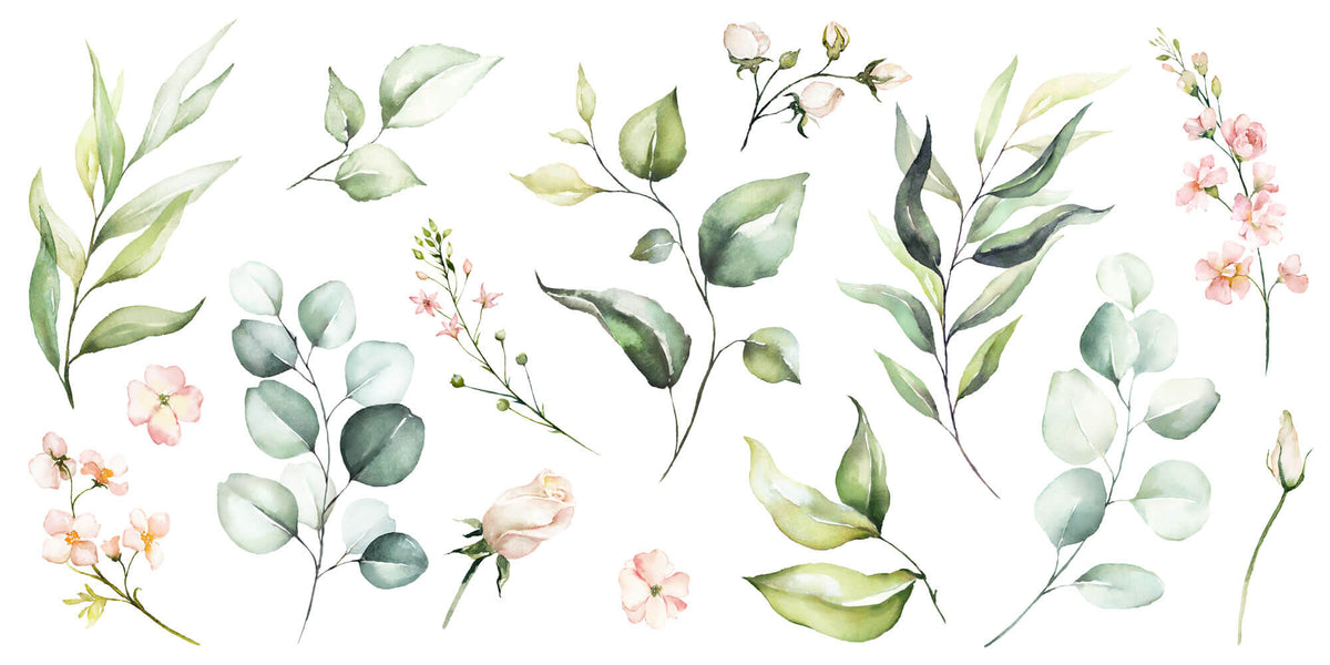 Tapet Personalizat Leaf cu elemente florale si frunze in stil watercolor - LEAF ELEMENTS