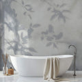 Tapet Personalizat Leaf cu umbre de frunze pe perete alb texturat - LEAFY SILHOUETTE