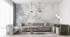 Tapet Personalizat Leaf cu umbre de frunze pe perete alb texturat - LEAFY SILHOUETTE