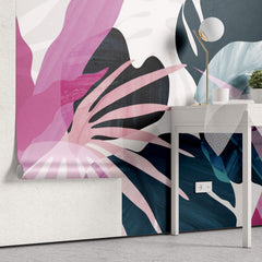 Tapet Personalizat Leaf cu frunze exotice roz si albastre - PINK BEFORE BLUE