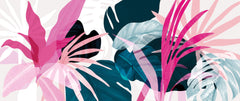 Tapet Personalizat Leaf cu frunze exotice roz si albastre - PINK BEFORE BLUE