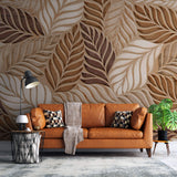 Tapet Personalizat Leaf cu frunze ceramice in nuante maronii - BROWN LEAF TILES
