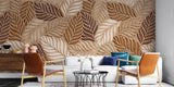 Tapet Personalizat Leaf cu frunze ceramice in nuante maronii - BROWN LEAF TILES