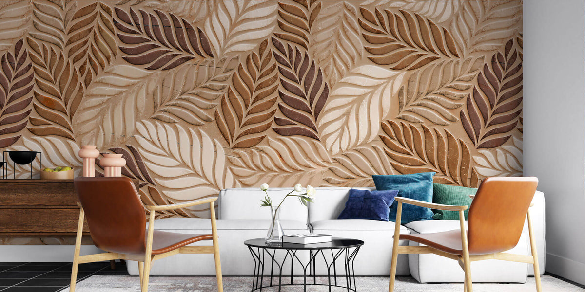 Tapet Personalizat Leaf cu frunze ceramice in nuante maronii - BROWN LEAF TILES