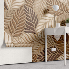 Tapet Personalizat Leaf cu frunze ceramice in nuante maronii - BROWN LEAF TILES