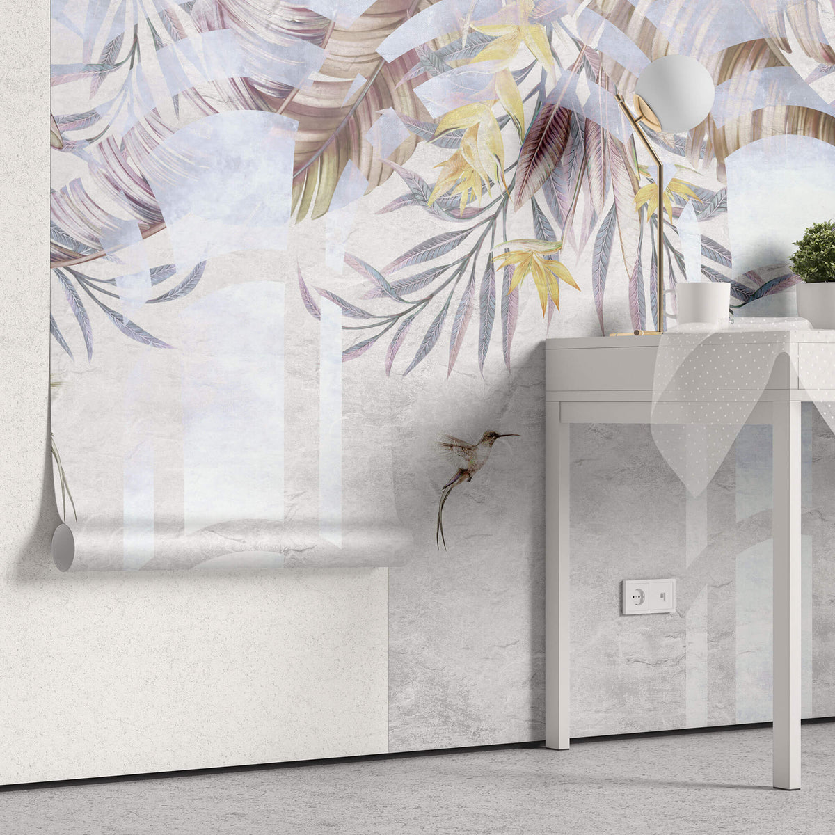 Tapet Personalizat Leaf cu ilustratie florala in arcade texturate - TROPICAL ARCHES
