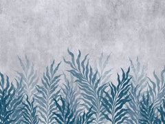 Tapet Personalizat Leaf cu frunze oundulate albastre pe fundal cimentat - CURLY LEAVES