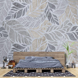 Tapet Personalizat Leaf cu forme de frunze si texturi mixte in nuante de bej si gri - SEE THROUGH TEXTURE