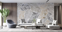 Tapet Personalizat Leaf cu forme de frunze si texturi mixte in nuante de bej si gri - SEE THROUGH TEXTURE