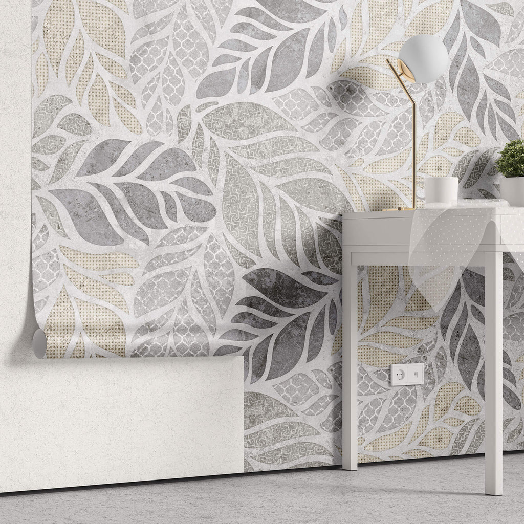 Tapet Personalizat Leaf cu forme de frunze si texturi mixte in nuante de bej si gri - SEE THROUGH TEXTURE