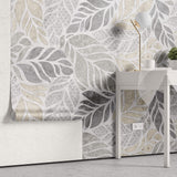 Tapet Personalizat Leaf cu forme de frunze si texturi mixte in nuante de bej si gri - SEE THROUGH TEXTURE