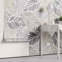 Tapet Personalizat Leaf cu forme de frunze si texturi mixte in nuante de bej si gri - SEE THROUGH TEXTURE