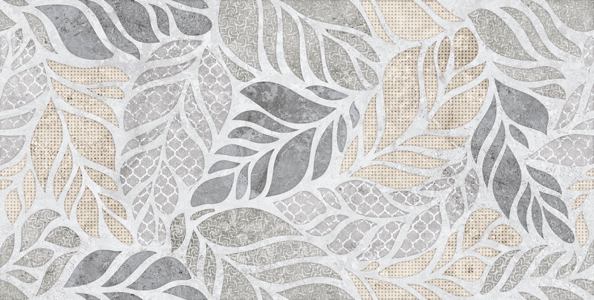 Tapet Personalizat Leaf cu forme de frunze si texturi mixte in nuante de bej si gri - SEE THROUGH TEXTURE
