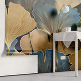 Tapet Personalizat Leaf cu frunze de ginkgo aurii si albastre - GOLDEN BLUE GINGKO