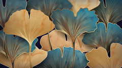 Tapet Personalizat Leaf cu frunze de ginkgo aurii si albastre - GOLDEN BLUE GINGKO