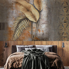 Tapet Personalizat Leaf cu model mixt de frunze si texturi in nuante pamantii - MIXED ART LEAVES