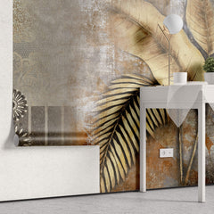 Tapet Personalizat Leaf cu model mixt de frunze si texturi in nuante pamantii - MIXED ART LEAVES