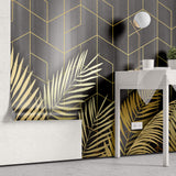 Tapet Personalizat Leaf cu frunze de palmier aurii pe fundal negru - GOLD LEAF GEOMETRIC