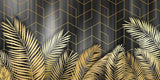 Tapet Personalizat Leaf cu frunze de palmier aurii pe fundal negru - GOLD LEAF GEOMETRIC