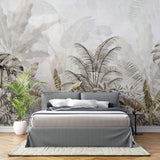 Tapet Personalizat Leaf cu peisaj tropical cu frunze in nuante aramii si gri - BRASSY TROPICAL LEAVES