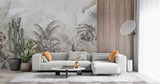 Tapet Personalizat Leaf cu peisaj tropical cu frunze in nuante aramii si gri - BRASSY TROPICAL LEAVES