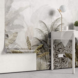 Tapet Personalizat Leaf cu peisaj tropical cu frunze in nuante aramii si gri - BRASSY TROPICAL LEAVES