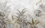 Tapet Personalizat Leaf cu peisaj tropical cu frunze in nuante aramii si gri - BRASSY TROPICAL LEAVES