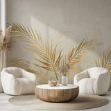Tapet Personalizat Leaf cu frunze de palmier aurii in vant - BRASSY WIND