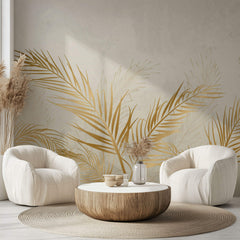 Tapet Personalizat Leaf cu frunze de palmier aurii in vant - BRASSY WIND