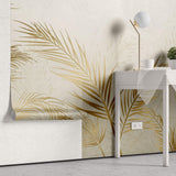 Tapet Personalizat Leaf cu frunze de palmier aurii in vant - BRASSY WIND