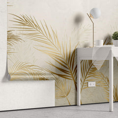 Tapet Personalizat Leaf cu frunze de palmier aurii in vant - BRASSY WIND