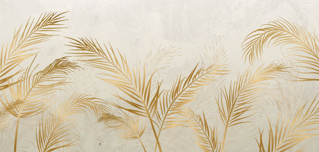 Tapet Personalizat Leaf cu frunze de palmier aurii in vant - BRASSY WIND