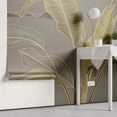 Tapet Personalizat Leaf cu frunze in stil plaster in relief in nuante aurii - GLITTER GOLD BANANA