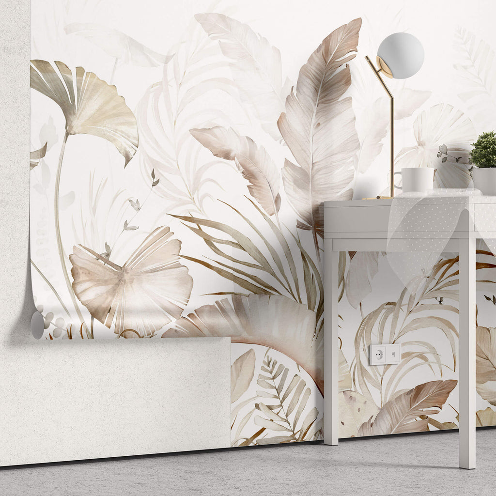 Tapet Personalizat Leaf cu frunze roz pastel in stil watercolor - LIGHT PINK WATERCOLOR