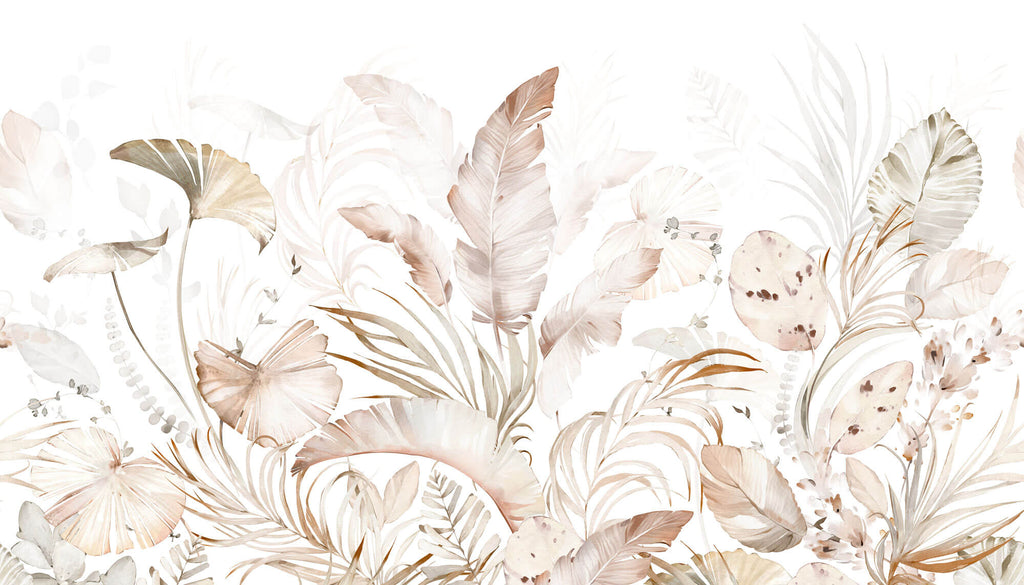 Tapet Personalizat Leaf cu frunze roz pastel in stil watercolor - LIGHT PINK WATERCOLOR