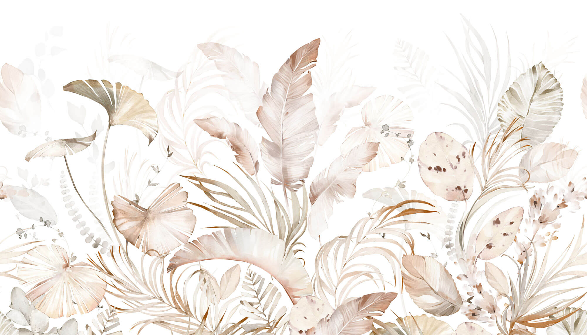 Tapet Personalizat Leaf cu frunze roz pastel in stil watercolor - LIGHT PINK WATERCOLOR