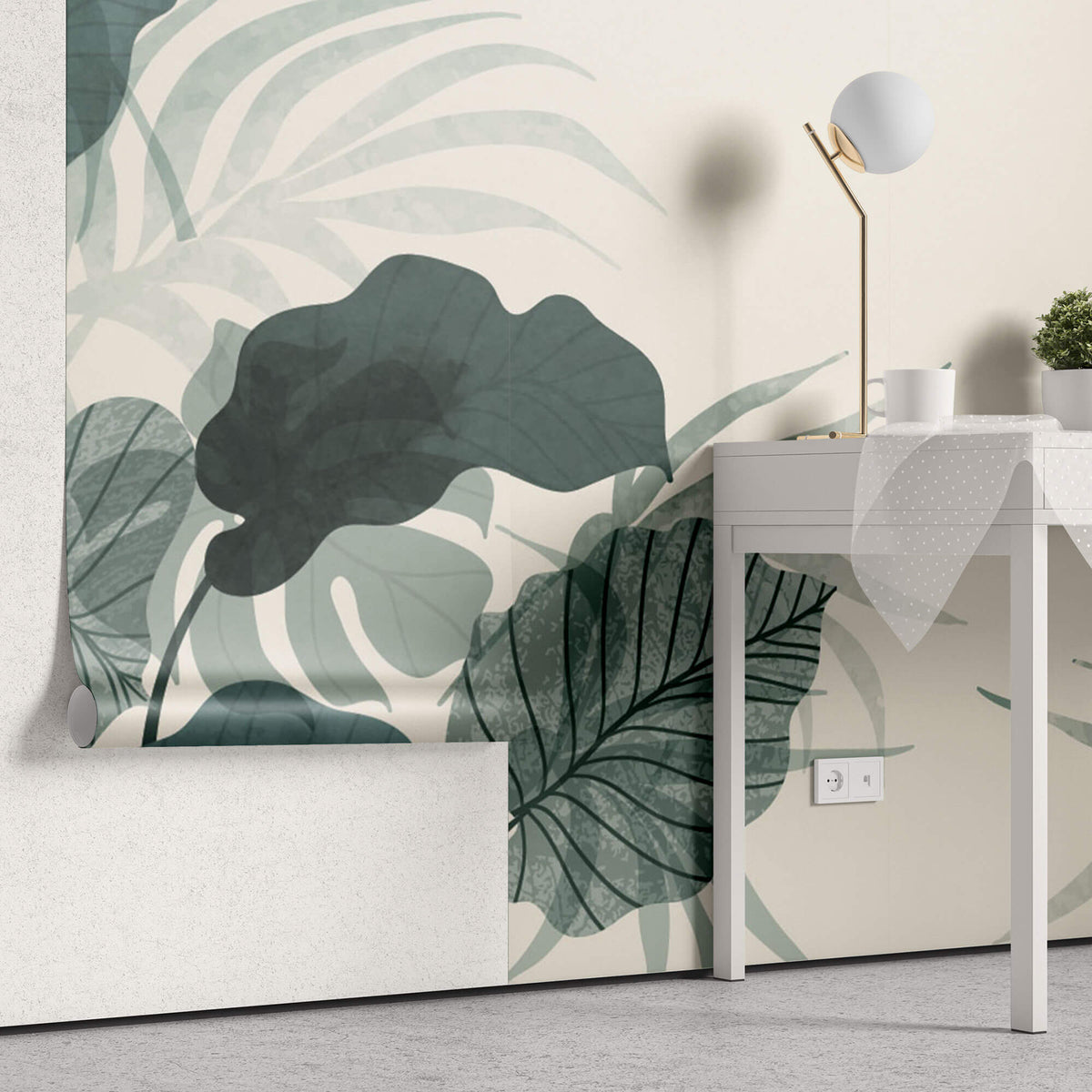 Tapet Personalizat Leaf cu frunze de monstera verde marin - AQUAMARINE LEAVES