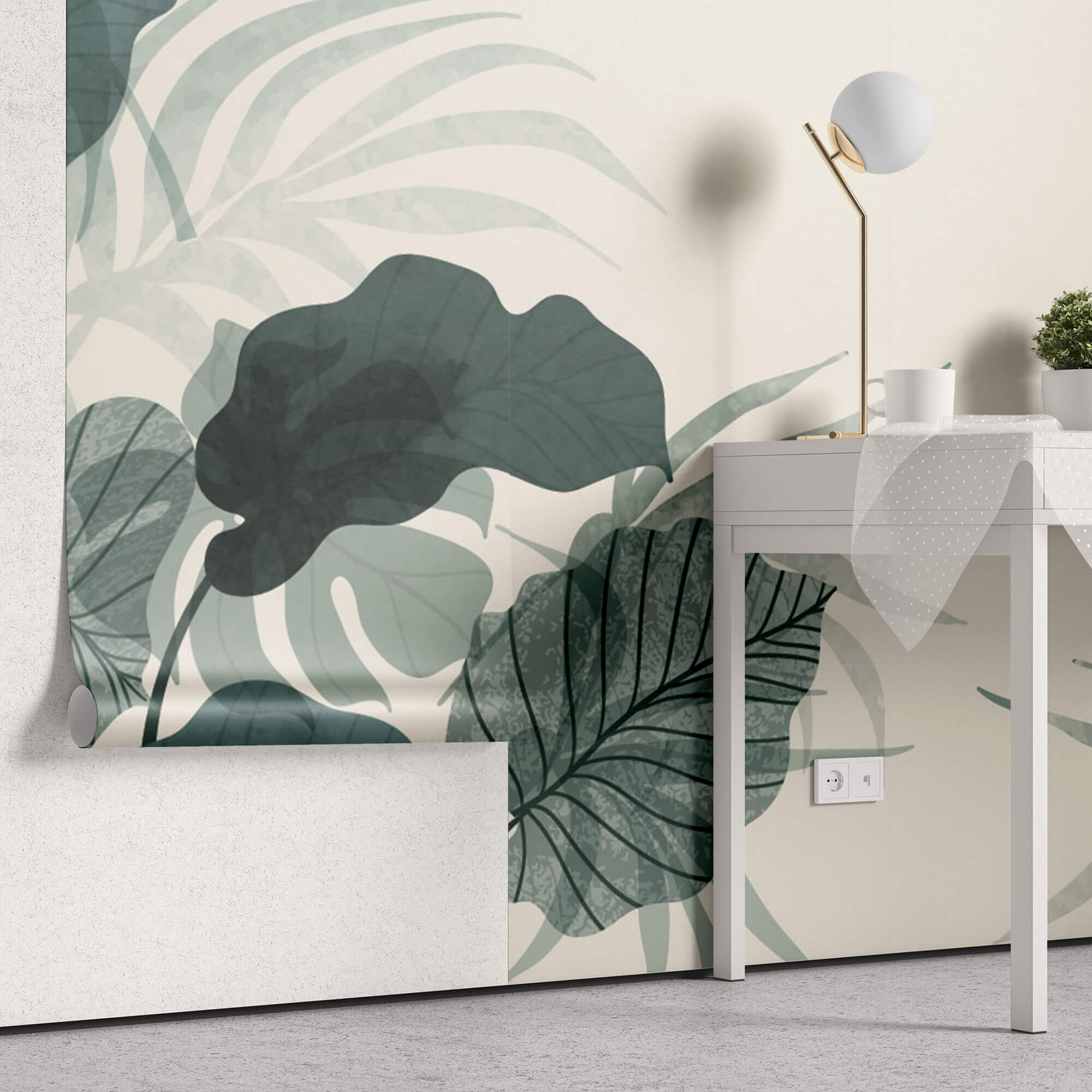 Tapet Personalizat Leaf cu frunze de monstera verde marin - AQUAMARINE LEAVES