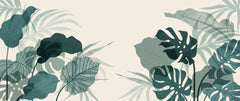 Tapet Personalizat Leaf cu frunze de monstera verde marin - AQUAMARINE LEAVES