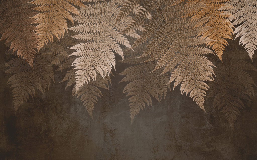 Tapet Personalizat Leaf cu frunze de feriga uscata in fundal maro - BROWN FERN