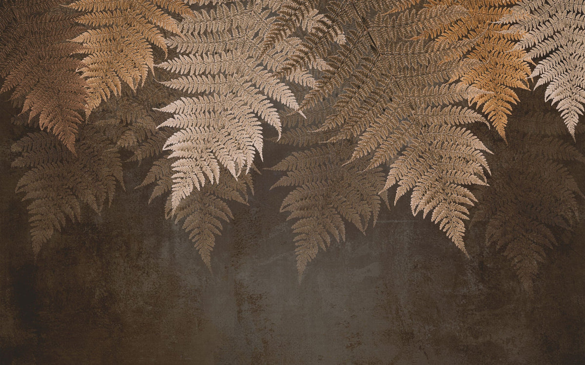 Tapet Personalizat Leaf cu frunze de feriga uscata in fundal maro - BROWN FERN